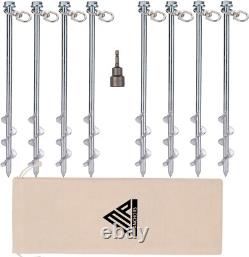 12 Heavy Duty Ground Stakes Set of 8 Alloy Steel Earth Anchors with Drill Bit