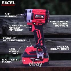 18V 350Nm Cordless Brushless 1/2 Impact Wrench Drill 2 x 2.0Ah Battery Charger