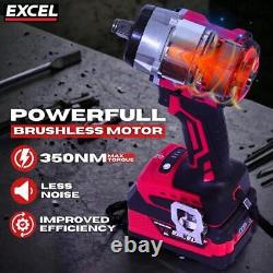 18V 350Nm Cordless Brushless 1/2 Impact Wrench Drill 2 x 2.0Ah Battery Charger