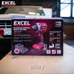 18V 350Nm Cordless Brushless 1/2 Impact Wrench Drill 2 x 2.0Ah Battery Charger