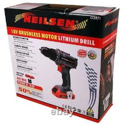 18v Brushless Motor Cordless Drill. 2 Batteries (Genuine Neilsen CT3971)