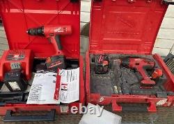 2 x Milwaukee V18 Cordless Heavy Duty Drill, Carry Cases, 3 x battery, charger