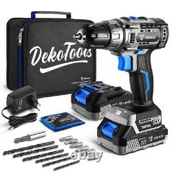 20V Li-Ion Cordless Drill Brushless 2 Speed 2 Battery Power Tool with Bits Set