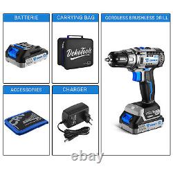 20V Li-Ion Cordless Drill Brushless 2 Speed 2 Battery Power Tool with Bits Set