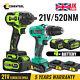 21v 520 Nm Impact Wrench +45nm Cordless Drill Combo 4×batteries + Charger + Case