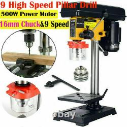 500W Bench Top 9 Speeds Pillar Drill Press & Table Stand 16mm Chuck Drilling UK