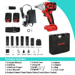 520Nm Heavy Duty Cordless Impact Wrench 1/2 Driver Rattle Nut Gun & 2 Battery