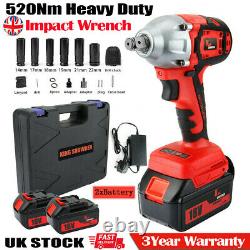 520Nm Heavy Duty Impact Wrench Cordless 1/2 Gun Driver Lithium-Ion Nut UK STOCK