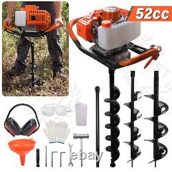 52CC Petrol Earth Auger Post Hole Borer Ground Drill Digger with 3 Bits 4 6 8