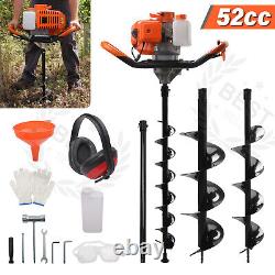 52CC Petrol Earth Auger Post Hole Borer Ground Drill Digger with 3 Bits 4 6 8