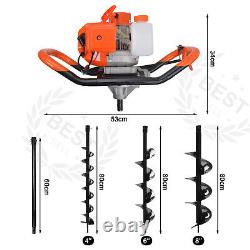 52CC Petrol Earth Auger Post Hole Borer Ground Drill Digger with 3 Bits 4 6 8