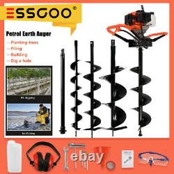 52cc Petrol Earth Auger Fence Post Hole Borer Garden Ground Drill 3Bits & Ext