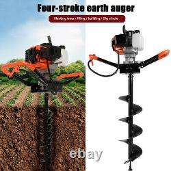 52cc Petrol Earth Auger Fence Post Hole Borer Garden Ground Drill 3Bits & Ext
