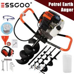 52cc Petrol Earth Auger Fence Post Hole Borer Ground 3 Drill Bits & Extensions