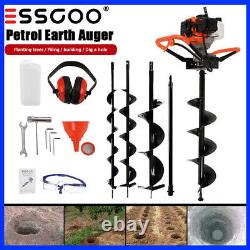 52cc Petrol Earth Auger Fence Post Hole Borer Ground Drill 3 Bits 1.4KW 1.90HP