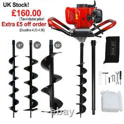 52cc Petrol Earth Auger Fence Post Hole Borer Ground Drill 3 Bits & Extension