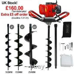 52cc Petrol Earth Auger Fence Post Hole Borer Ground Drill 3 Bits & Extension