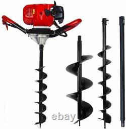 52cc Petrol Earth Auger Fence Post Hole Borer Ground Drill 3 Bits Extension Pole