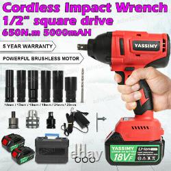 650Nm Cordless Impact Wrench, 1/2 Square Driver, 18V, 5Ah Batteries, Charger UK