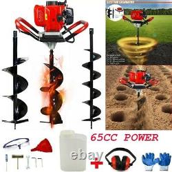 65CC Post Hole Digger Powered Earth Auger Borer Fence Ground / 3 Drill Bits Kit