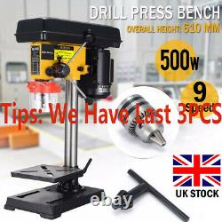 9 Speed Pillar Drill 500w Motor 16mm Chuck Press Bench Top Mounted Drilling