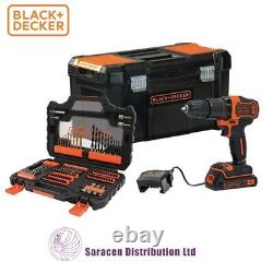 BLACK & DECKER 18v CORDLESS DRILL WITH TOOL BOX & ACCESSORIES BCD700K104AQ-GB