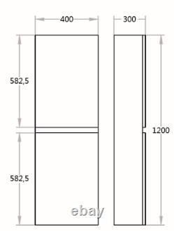 Bathroom Kitchen 100% Waterproof Tall 400mm Cabinet WHITE High Gloss Wall Mount