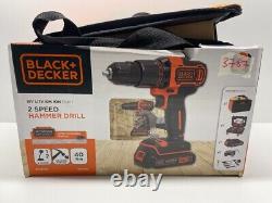 Black + Decker Hammer Drill Cordless Battery Tool Kit Drill Bit Set #5220