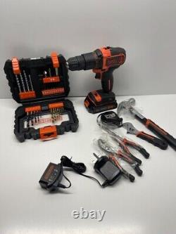 Black + Decker Hammer Drill Cordless Battery Tool Kit Drill Bit Set #5220