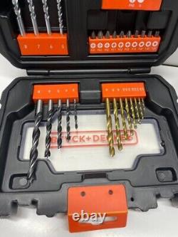 Black + Decker Hammer Drill Cordless Battery Tool Kit Drill Bit Set #5220