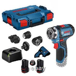 Bosch GSR 12V-15 FC FlexiClick Drill Driver Set With 4 Chucks 2X 2.0Ah L-Boxx