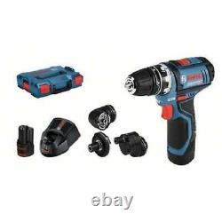 Bosch GSR12V-15 12v Flexi Click Drill Driver C/W 4 Chucks 2 x 2.0ah Batteries