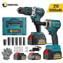 Cordless Electric Cordless Drill + Impact Wrench Driver Combi Drill 2Batteries