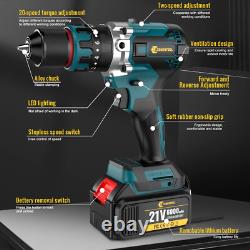 Cordless Electric Cordless Drill + Impact Wrench Driver Combi Drill 2Batteries