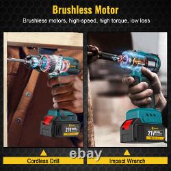 Cordless Electric Cordless Drill + Impact Wrench Driver Combi Drill 2Batteries