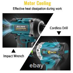 Cordless Electric Cordless Drill + Impact Wrench Driver Combi Drill 2Batteries