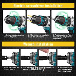 Cordless Electric Cordless Drill + Impact Wrench Driver Combi Drill 2Batteries