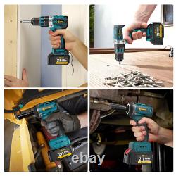 Cordless Electric Cordless Drill + Impact Wrench Driver Combi Drill 2Batteries