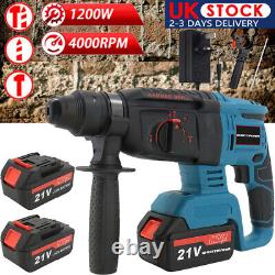 Cordless Hammer Drill SDS Rotary Electric Impact Hammer Heavy Duty + 2 Batteries