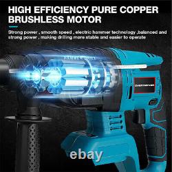 Cordless Hammer Drill SDS Rotary Electric Impact Hammer Heavy Duty + 2 Batteries