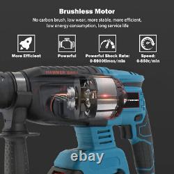 Cordless Hammer Drill SDS Rotary Electric Impact Hammer Heavy Duty + 2 Batteries