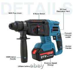 Cordless Hammer Drill SDS Rotary Electric Impact Hammer Heavy Duty + 2 Batteries