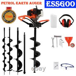 ESSGOO 52cc 2Stroke Petrol Earth Auger Fence Post Hole Digger 1.9HP 3 Drill Bits