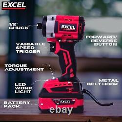 Excel 18V Brushless Twin Kit Combi Drill & Impact Driver 2 x 5Ah Battery Charger