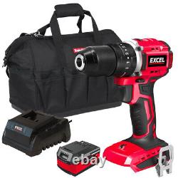 Excel 18V Cordless Brushless Combi Drill with 1 x 4.0Ah Battery Charger & Bag