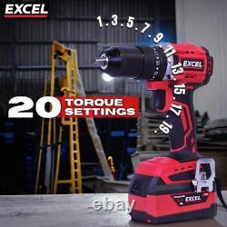 Excel 18V Cordless Brushless Combi Drill with 1 x 4.0Ah Battery Charger & Bag