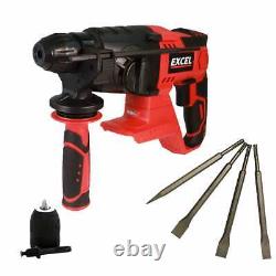 Excel 18V Cordless SDS-Plus Rotary Hammer Drill with Chuck & Chisel Set 4 Piece