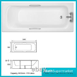 Gripped Bath Heavy Duty 1600mm x 700mm White Acrylic Bath Drilled Tap Leg set