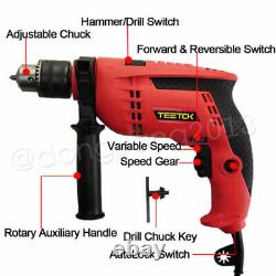 Hammer Drill Pro Heavy Duty Corded Electric Impact Drill Rotary With Bits Set