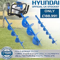Hyundai Petrol Earth Auger Ground Drill Fence Post Hole Borer + 3 Bits HYEA5200X
